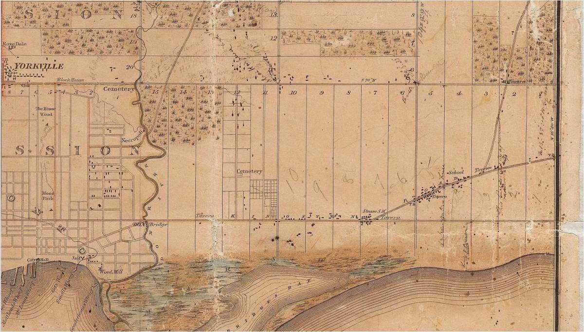 Leslieville 1851 showing the subdivision near the Leslie Street School