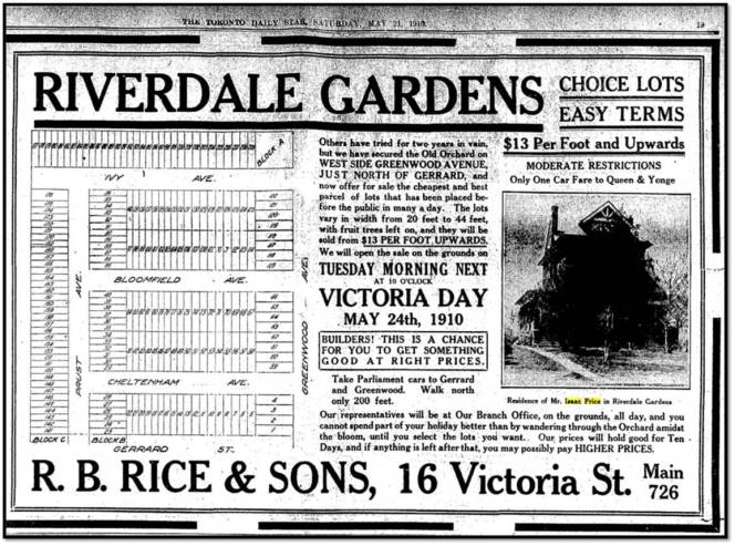 Riverdale Gardens and the Isaac Price House Toronto Star, May 21, 1910