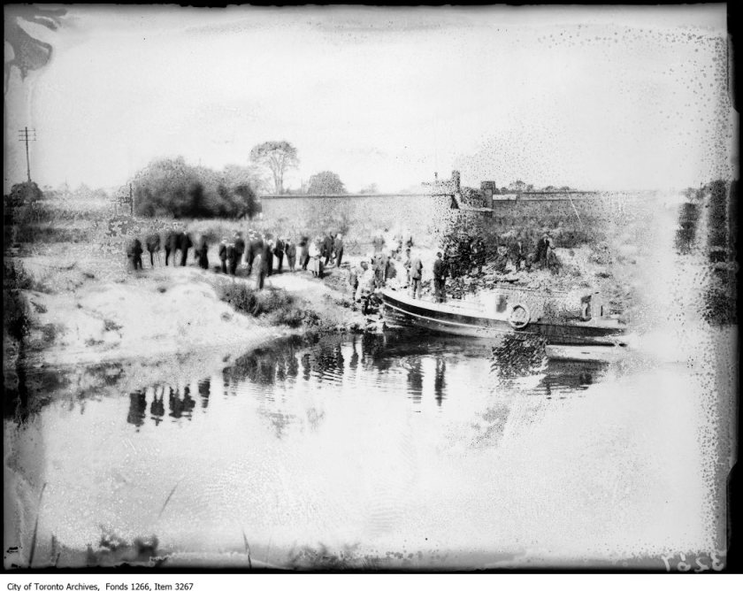 Rum-running motor boat, Ashbridges Bay. - October, 1923 The negative has been damaged by "vinegar syndrome".