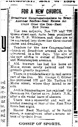 111 Morse St Toronto Star May 3, 1894
