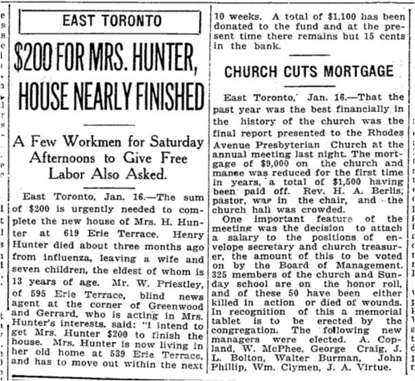 19190116TS 200 dollars for Mrs Hunter House nearly finished