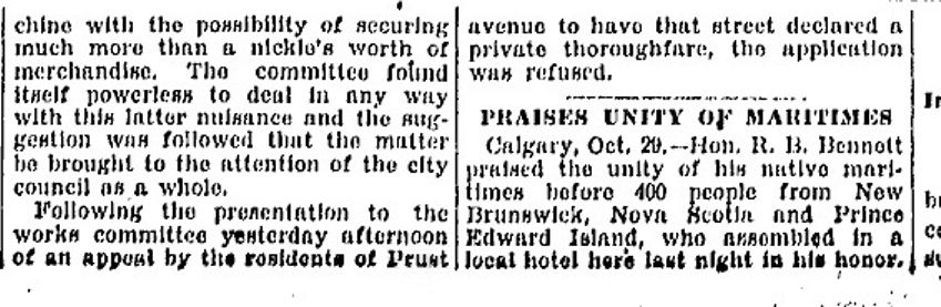 Toronto Star, Oct. 29, 1927 Prust