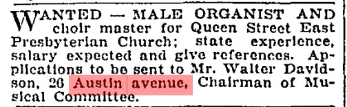 26 19080522 GL Male organist wanted