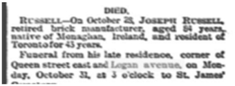 18921031 GL Funeral Joseph Russell Globe, October 31, 1892