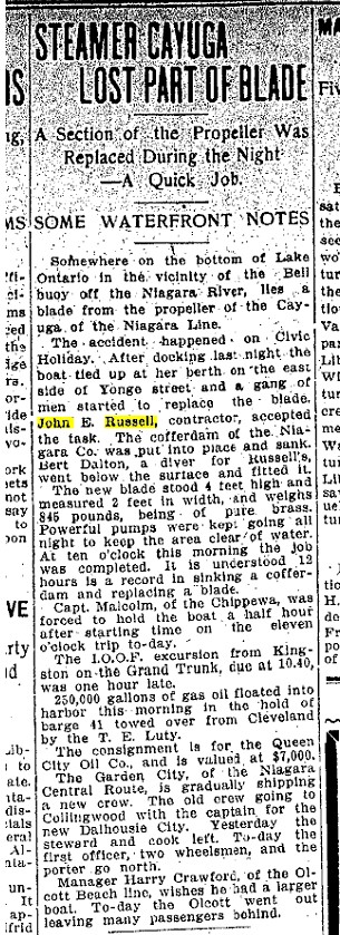 19110809 TS John E Russell and Steamer Cayuga