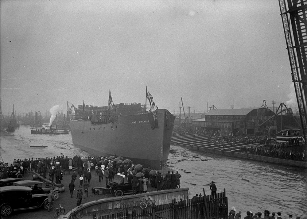 19180619 NARCH War Ontario being launched at J E Russell shipyard