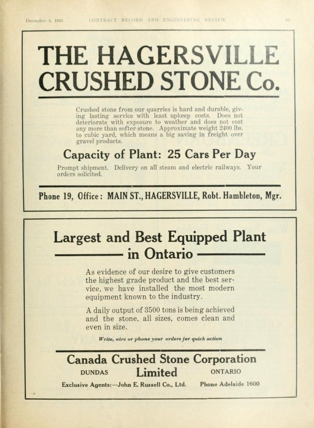 19231205 Engineering and Contract Record Hagersville Crushed Stone John E Russell