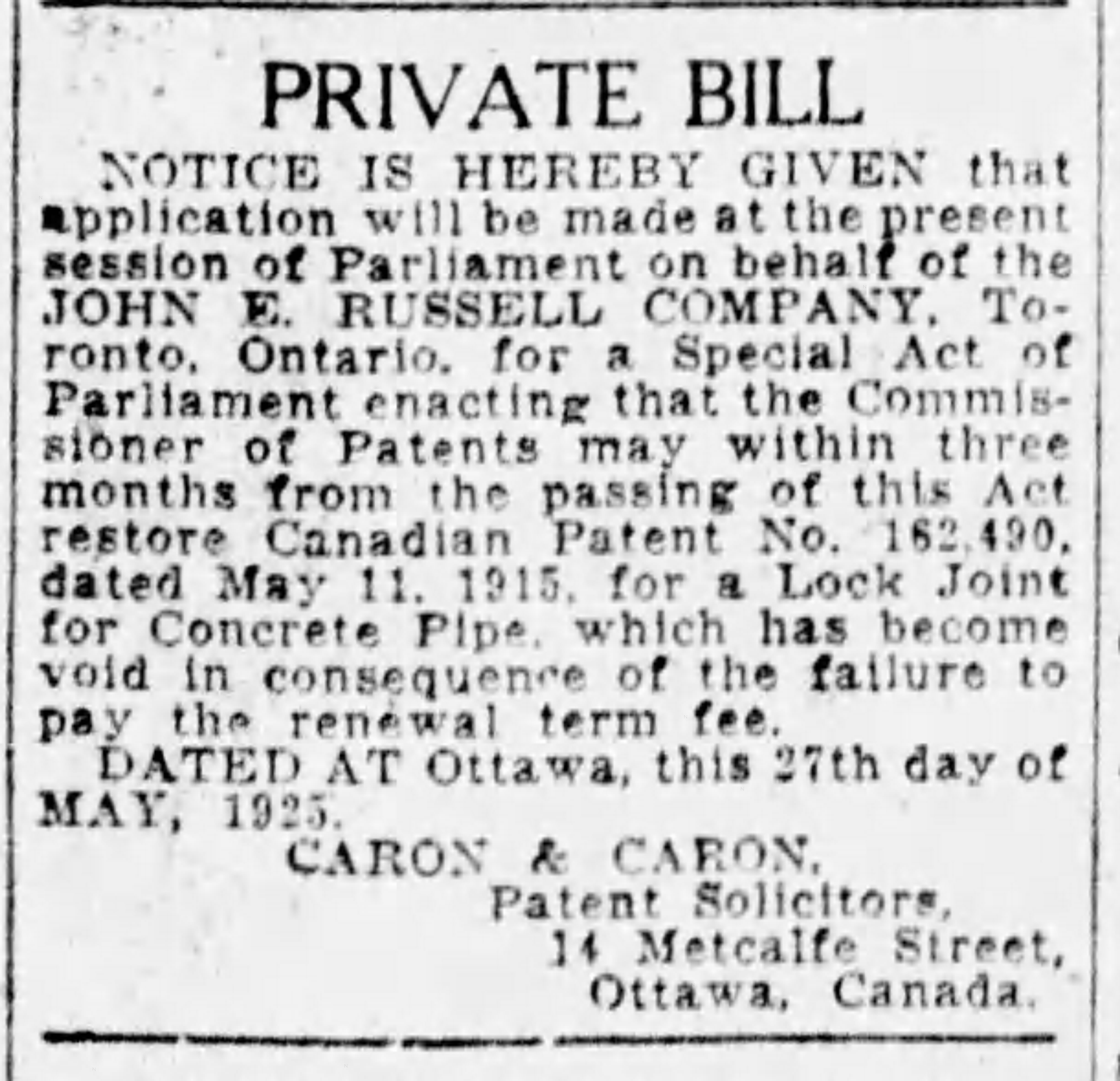 19250528 Ottawa Citizen patent