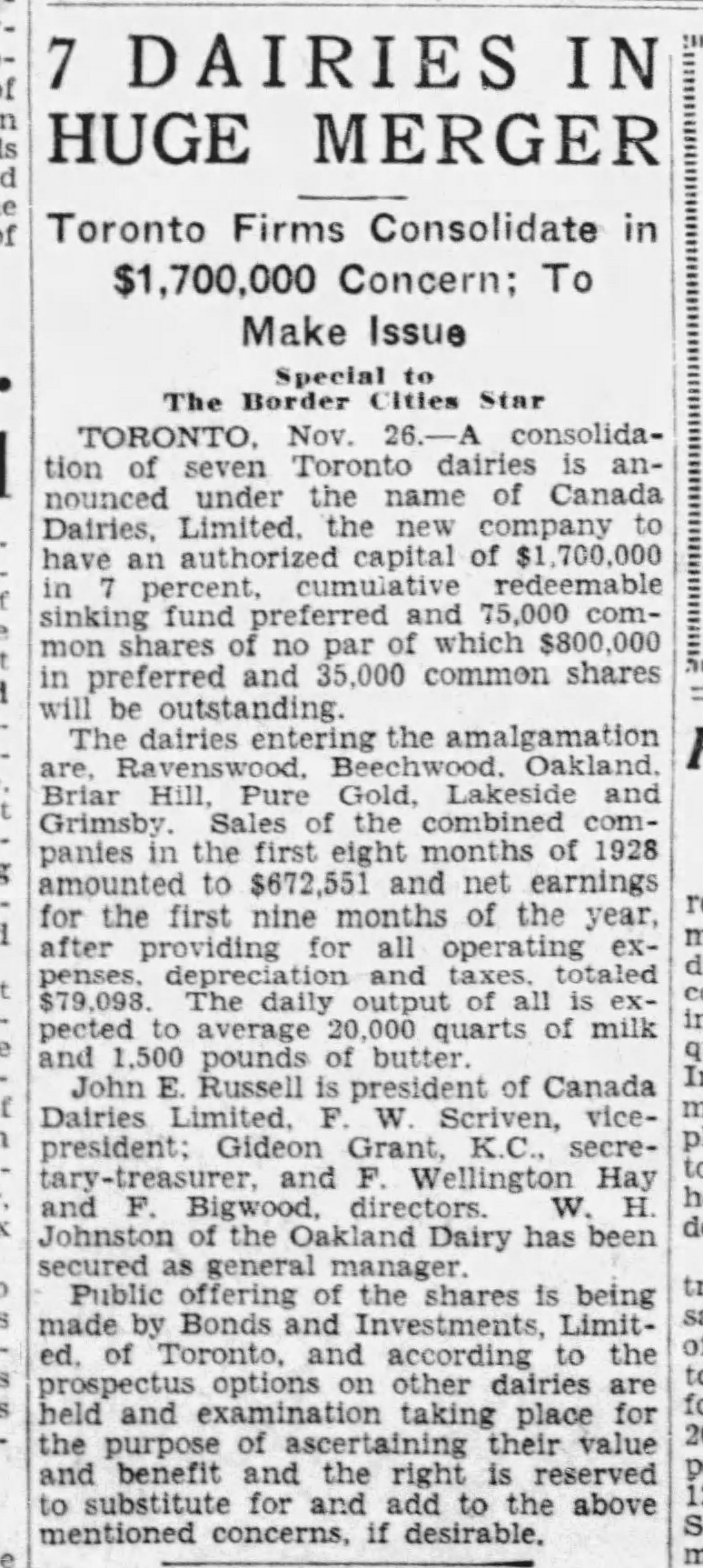 19281126 Windsor Star Dairy merger