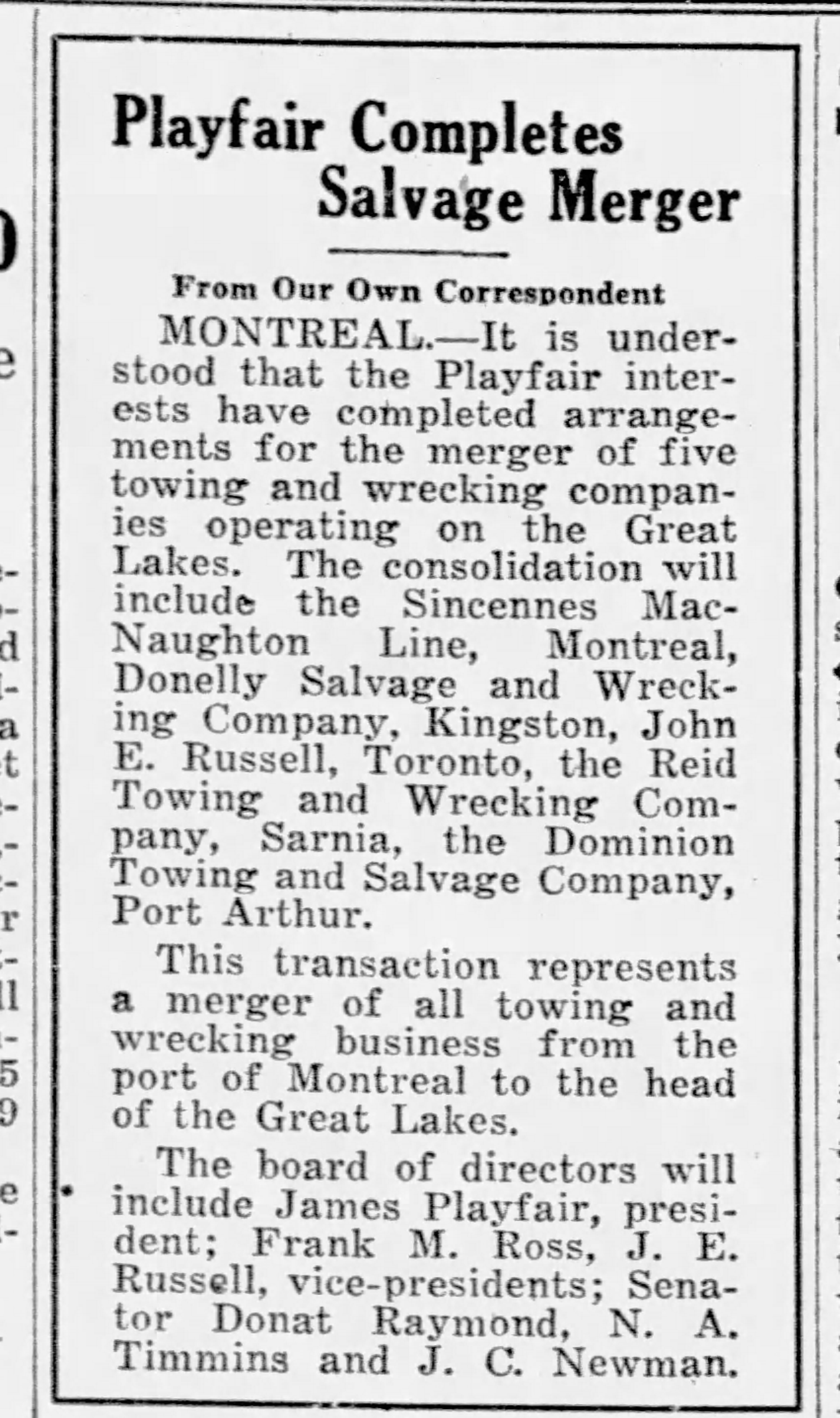 19290419 Financial Post Playfair merger