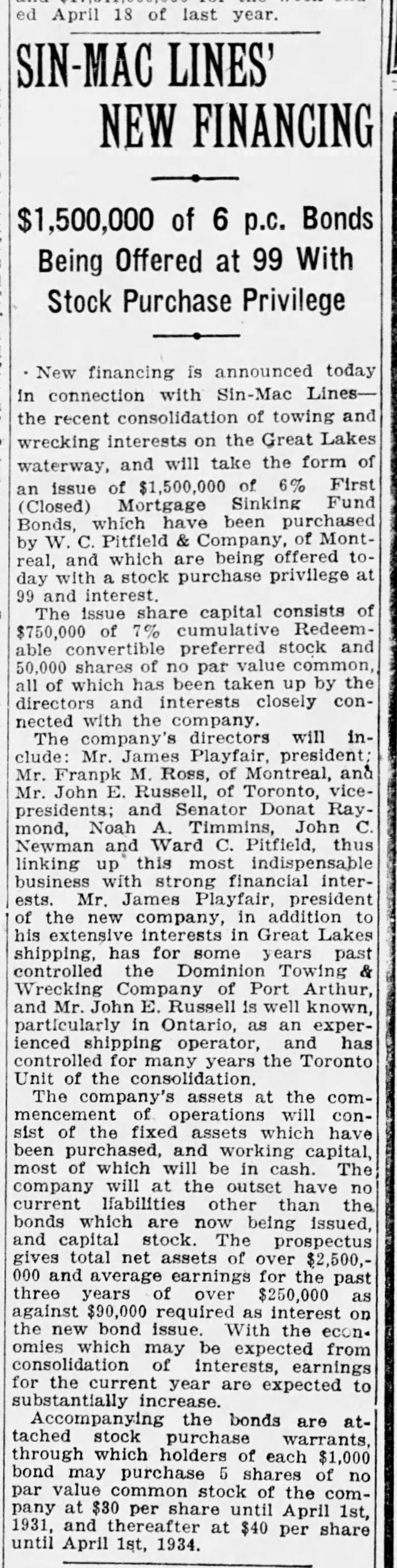 19290422 Gazette (Mtl) Sin-Mac refinancing