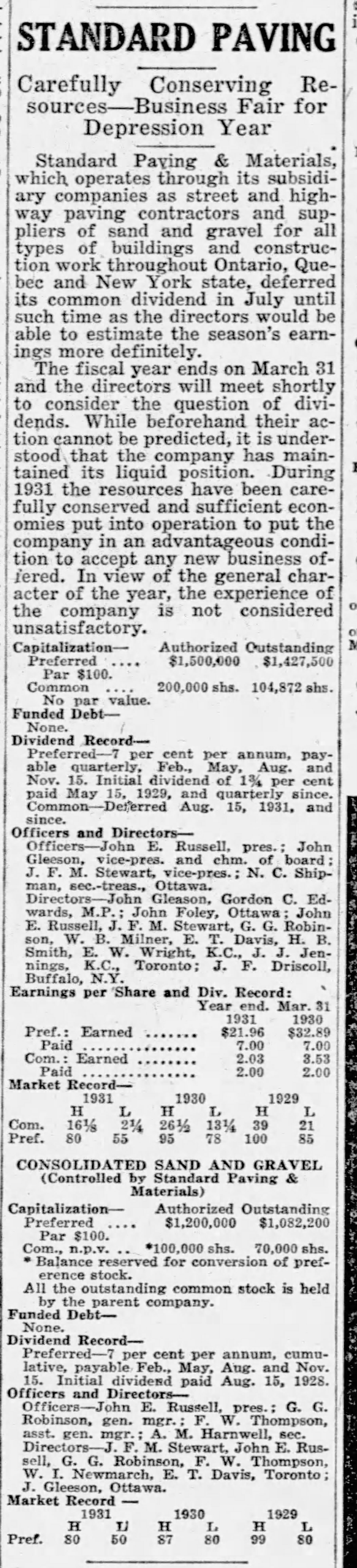 19320123 Financial Post Standard Paving and Consolidated Sand and Gravel