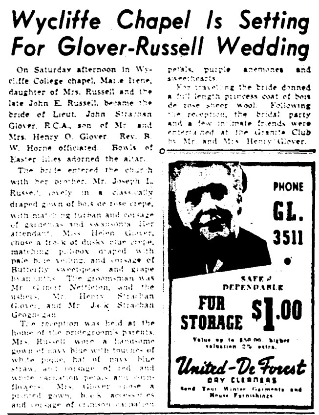19410415 GM Wycliffe Chapel Is Setting For Glover-Russell Wedding