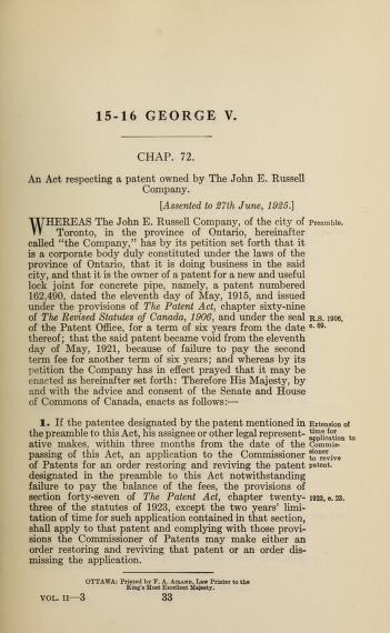 Acts of the Parliament of Canada (14th Parliament, 4th Session, Chapter 57-214), 1925 p 33