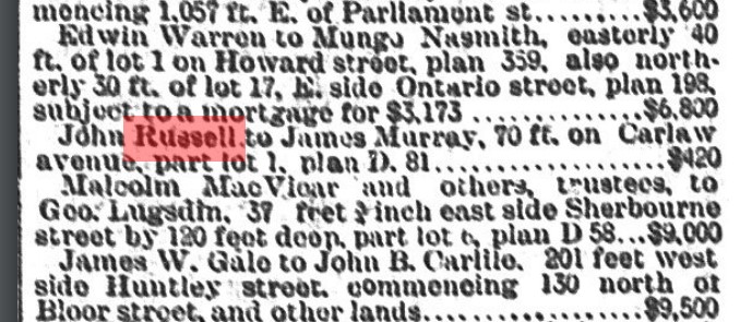 18880905 GL John Russell real estate sale Carlaw