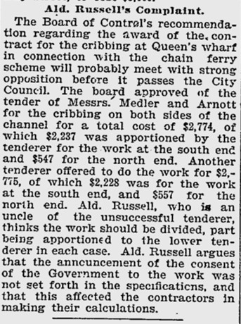 18990203 Daily Mail and Empire Alderman Russells complaint re John E Russell tender
