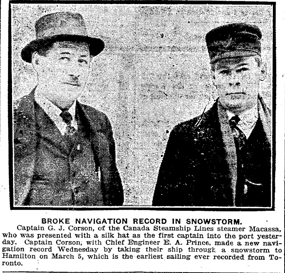 19190307 TS Macassa Corson 1st ship into port Toronto Star, March 7, 1919