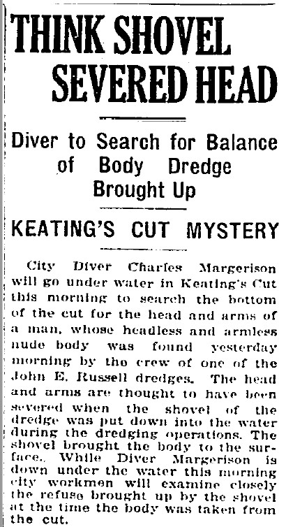 19220523 GL Severed head John E Russell dredge 1